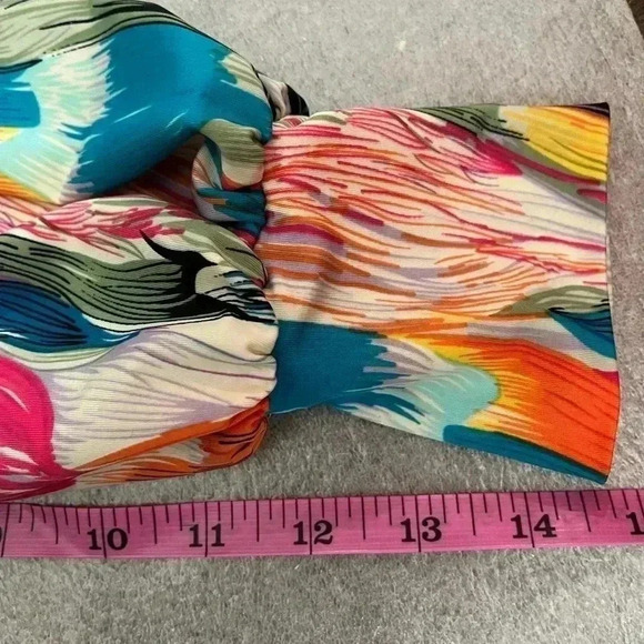 [M]Vintage Citrine  Abstract Rainbow Tulips L/S Pull Over Blouse Key Hole Neck - Picture 10 of 10